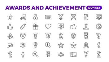 Reward icon set. Success icon, Contains icons prize, trophy, winner, gift, bonus card illustration.Set of Winner medal, cup and Laurel wreath award icons. Award line Reward, Certificate. vector