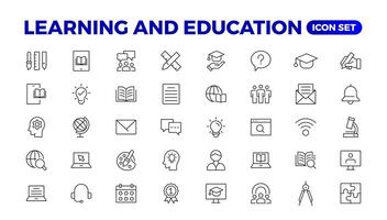 Education Learning thin line set. Back to school icon set with different icons related to education, success, academic subjects, and more. Education, School, editable stroke icons. vector