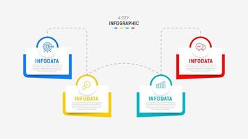 cuatro paso infografía elemento diseño modelo para presentación. proceso diagrama y presentaciones paso, flujo de trabajo disposición, bandera, fluir cuadro, informacion gráfico ilustración. vector