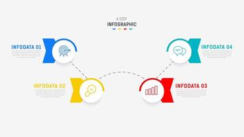 cuatro paso infografía elemento diseño modelo para presentación. proceso diagrama y presentaciones paso, flujo de trabajo disposición, bandera, fluir cuadro, informacion gráfico ilustración. vector