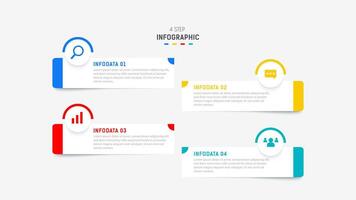 cuatro paso infografía elemento diseño modelo para presentación. proceso diagrama y presentaciones paso, flujo de trabajo disposición, bandera, fluir cuadro, informacion gráfico ilustración. vector