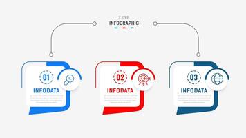 Three Step Infographic label design template with line icons. process steps diagram, presentations, workflow layout, banner, flow chart, info graph illustration. vector