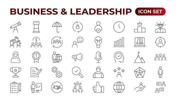 Business people line icons collection. Teamwork, goal, education, skills, career icons. UI icon set. Thin outline pack.management, administration, supervision, leadership, business. Outline icon set. vector