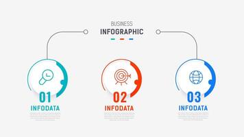 Three Step Infographic label design template with line icons. process steps diagram, presentations, workflow layout, banner, flow chart, info graph illustration. vector