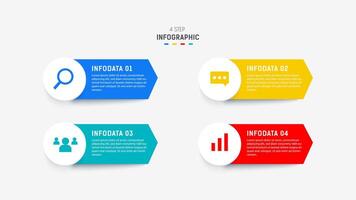 cuatro paso infografía elemento diseño modelo para presentación. proceso diagrama y presentaciones paso, flujo de trabajo disposición, bandera, fluir cuadro, informacion gráfico ilustración. vector