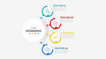 cuatro paso infografía elemento diseño modelo para presentación. proceso diagrama y presentaciones paso, flujo de trabajo disposición, bandera, fluir cuadro, informacion gráfico ilustración. vector