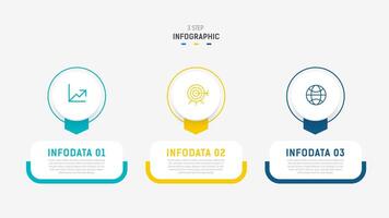 Three Step Infographic label design template with line icons. process steps diagram, presentations, workflow layout, banner, flow chart, info graph illustration. vector