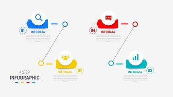 cuatro paso infografía elemento diseño modelo para presentación. proceso diagrama y presentaciones paso, flujo de trabajo disposición, bandera, fluir cuadro, informacion gráfico ilustración. vector