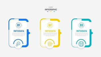 Three Step Infographic label design template with line icons. process steps diagram, presentations, workflow layout, banner, flow chart, info graph illustration. vector