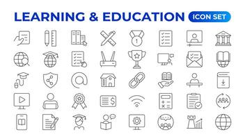 Education Learning thin line set. Back to school icon set with different icons related to education, success, academic subjects, and more. Education, School, editable stroke icons. vector