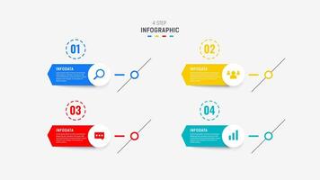 cuatro paso infografía elemento diseño modelo para presentación. proceso diagrama y presentaciones paso, flujo de trabajo disposición, bandera, fluir cuadro, informacion gráfico ilustración. vector