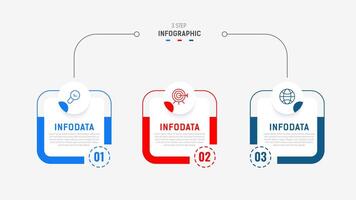 Three Step Infographic label design template with line icons. process steps diagram, presentations, workflow layout, banner, flow chart, info graph illustration. vector