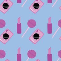 Seamless pattern with Collection of colorful 90s style lipstick, camera, lolly pop from the era of the 90s and 80s. Retro for your design. illustration. vector