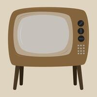 Brown Retro 1960s vintage television isolated on beige background illustration. vector