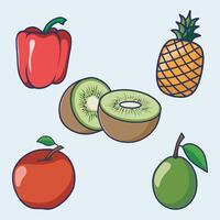 set of fruit cartoon illustration vector