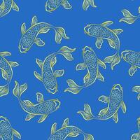 Koi Fish seamless pattern on Blue color Background vector