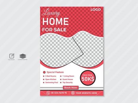 creativo real inmuebles anuncio volantes o hogar para rebaja póster diseño modelo vector