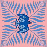 saludo tarjeta. sangre. Clásico floral ilustración. azul y blanco con pájaro vector