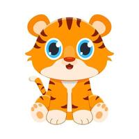 cute tiger cartoon character illustration flat design vector