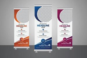 Elegant and elegant roll-up banner template in editable illustration with variable layout for creative advertisements vector