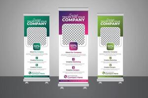 Creative x-banner template for exhibition ads, featuring a square arrangement, a geometric triangle, and a business roll-up banner design vector