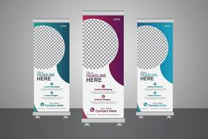 Creative approach to marketing, simple and clean roll up banner template editable layout vector
