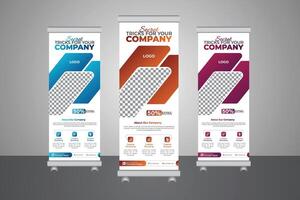 Secret tricks for your company, Stylish roll up banner template, Using three colorful colors vector