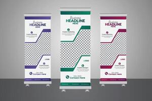 For advertise your company, a corporate roll-up banner template, three-gradient, vibrant arrangement, editable layout. vector