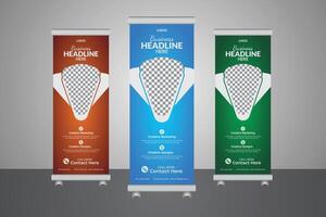 Business roll up banner template, colorful layout, colorful design, three color variation, editable layout vector