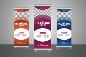 Leaflet business template arrangement for corporate roll-up advertisements vector