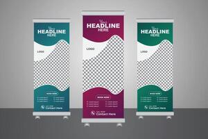 For your business advertising a corporate roll up banner template, Three gradient colorful layout vector