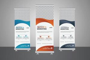 Creative and elegant roll-up banner template editable layout, creative marketing approach vector