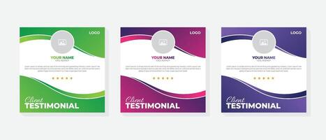 Client endorsement template in editable format. Social media post template for customer reviews or testimonials with color variations. vector