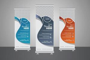 A contemporary roll-up banner design for your company, colorful design, three color variation, editable layout vector