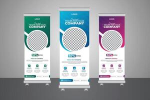 Unknown techniques for your business, Elegant roll-up banner template with three vibrant colors vector