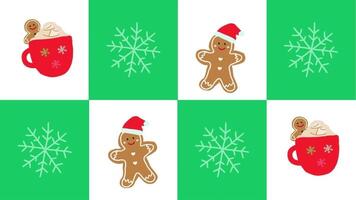 line art christmas ginger bread and snowflake, motion video