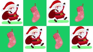 line art santa and christmas stocking, motion video