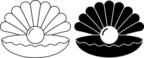 outline silhouette seashell with pearl icon set vector