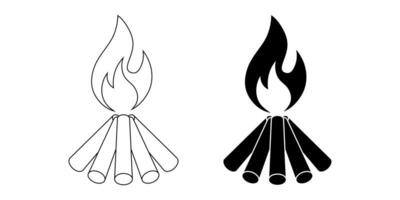outline silhouette bonfire camping icon set isolated on white background vector