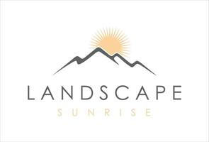 mountain sunrise, peak hill landscape, park outdoor, sport adventure, logo design template vector