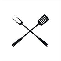 fork and spatula BBQ and grill tools icon design isolated on white background vector