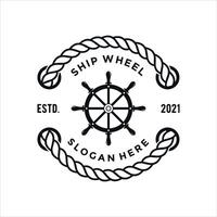 retro vintage, ship wheel logo design template vector