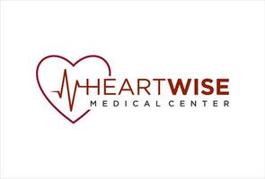 corazón médico centro, electrocardiograma y corazón modelo logo diseño vector