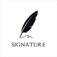 Quill Feather Pen, author Minimalist Signature Handwriting logo design template vector