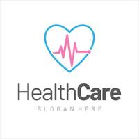 health care medical, electrocardiogram and heart pattern logo design template vector