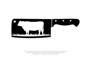 Angus cattle farm with knife logo design template vector