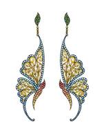 Jewelry design vintage art butterfly earrings sketch by hand drawing. vector