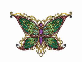 Jewelry design vintage art butterfly brooch sketch by hand drawing. vector