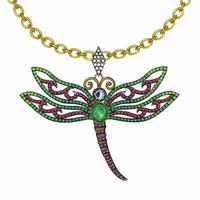 Jewelry design vintage art dragonfly necklace sketch by hand drawing. vector