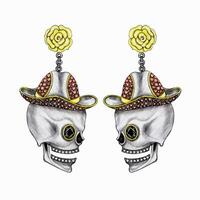 Jewelry design mexican skull earrings design by hand drawing on paper. vector